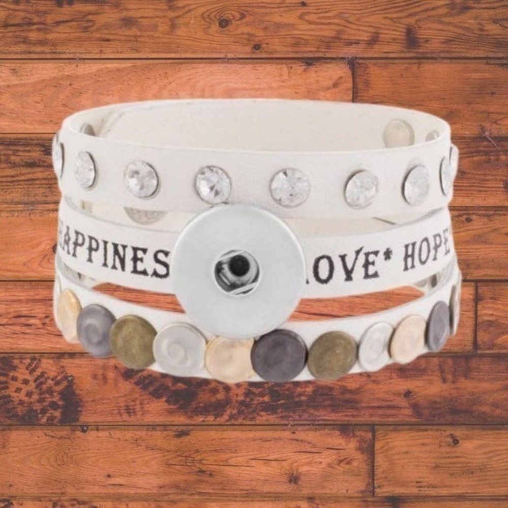 White Leather Snap Button Bracelet